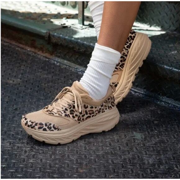 Hoka Shoes - HOKA Engineered Garments x Bondi L Leopard Lace Up Sneaker Mens 10.5 Womens 11.5